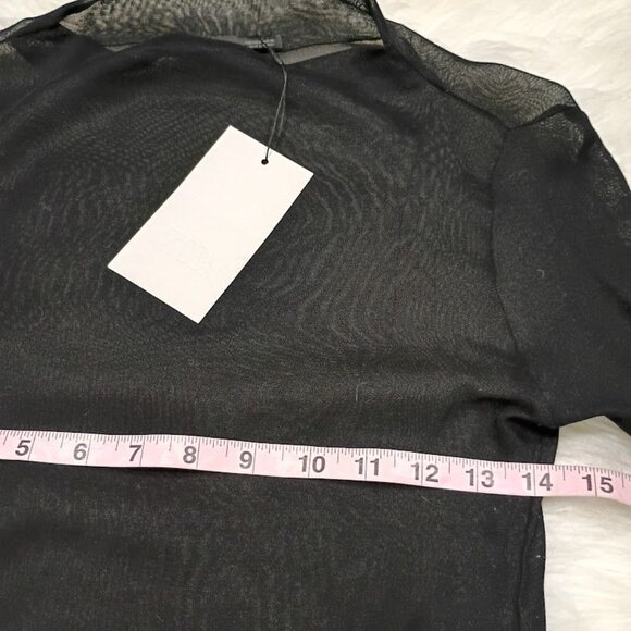 Zara Black Sheer Blouse With Ruffle Cuffs Womens S - Picture 5 of 10